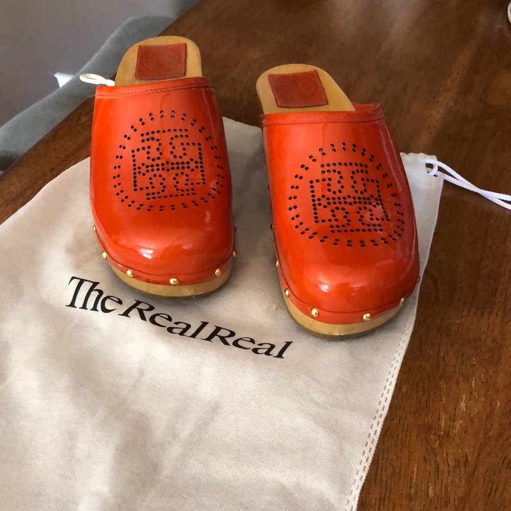 Tory Burch Orange Mules with Studded Detail